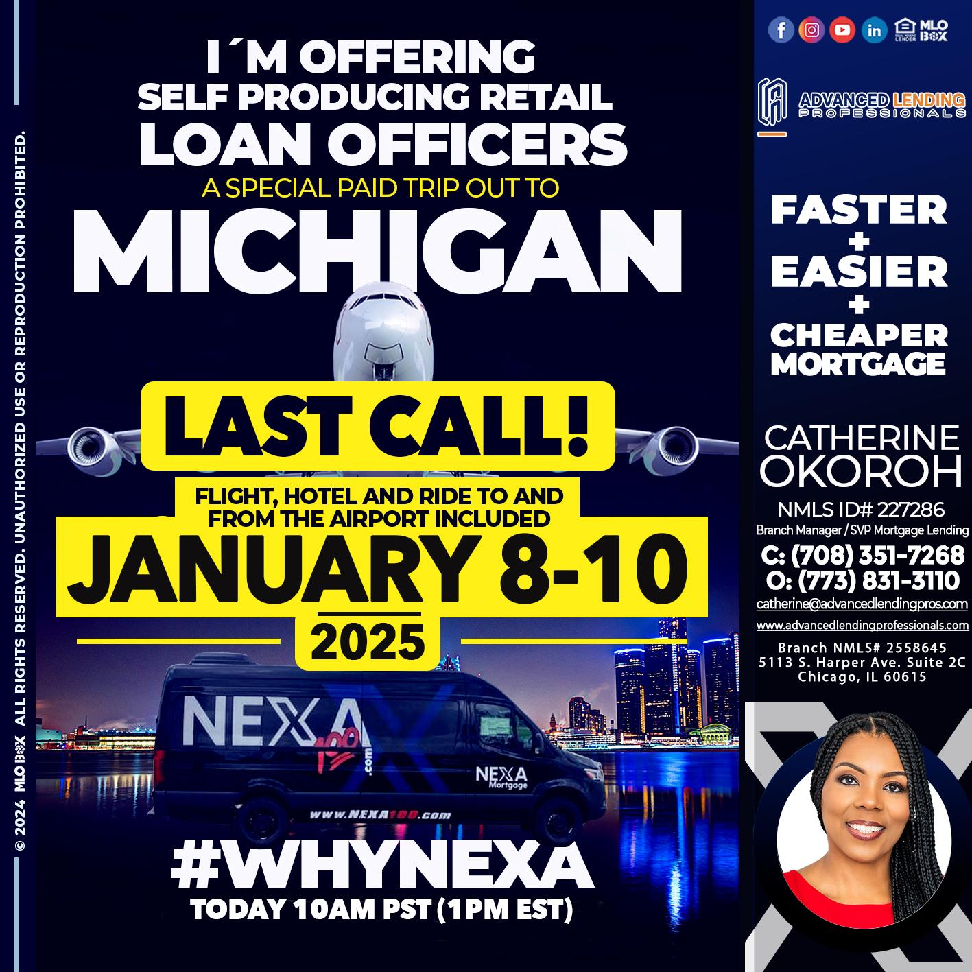 MICHIGAN TRIP LAST CALL -  Advanced Lending Professionals -Branch Manager