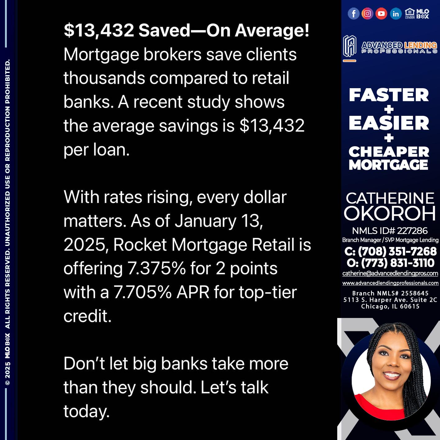 saved on average -  Advanced Lending Professionals -Branch Manager
