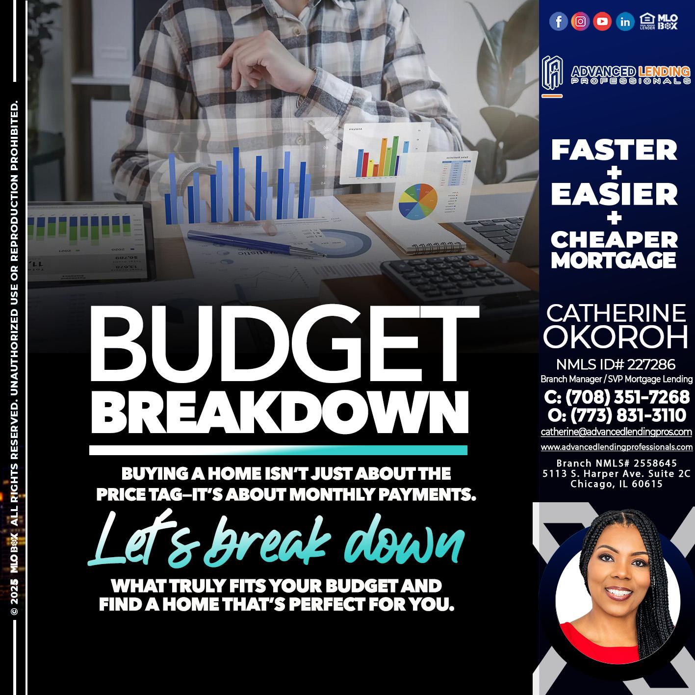 BUDGET BREAKDOWN -  Advanced Lending Professionals -Branch Manager