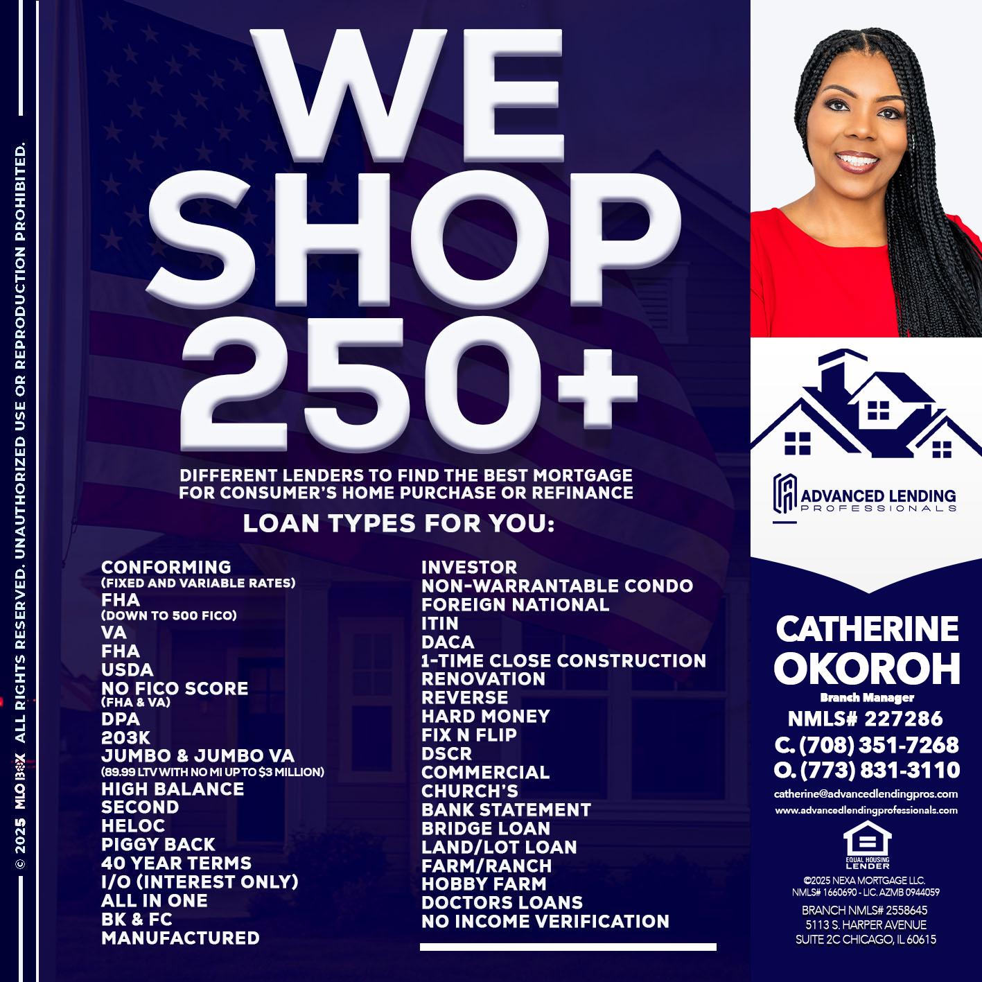 WE SHOP 250+ -  Advanced Lending Professionals -Branch Manager