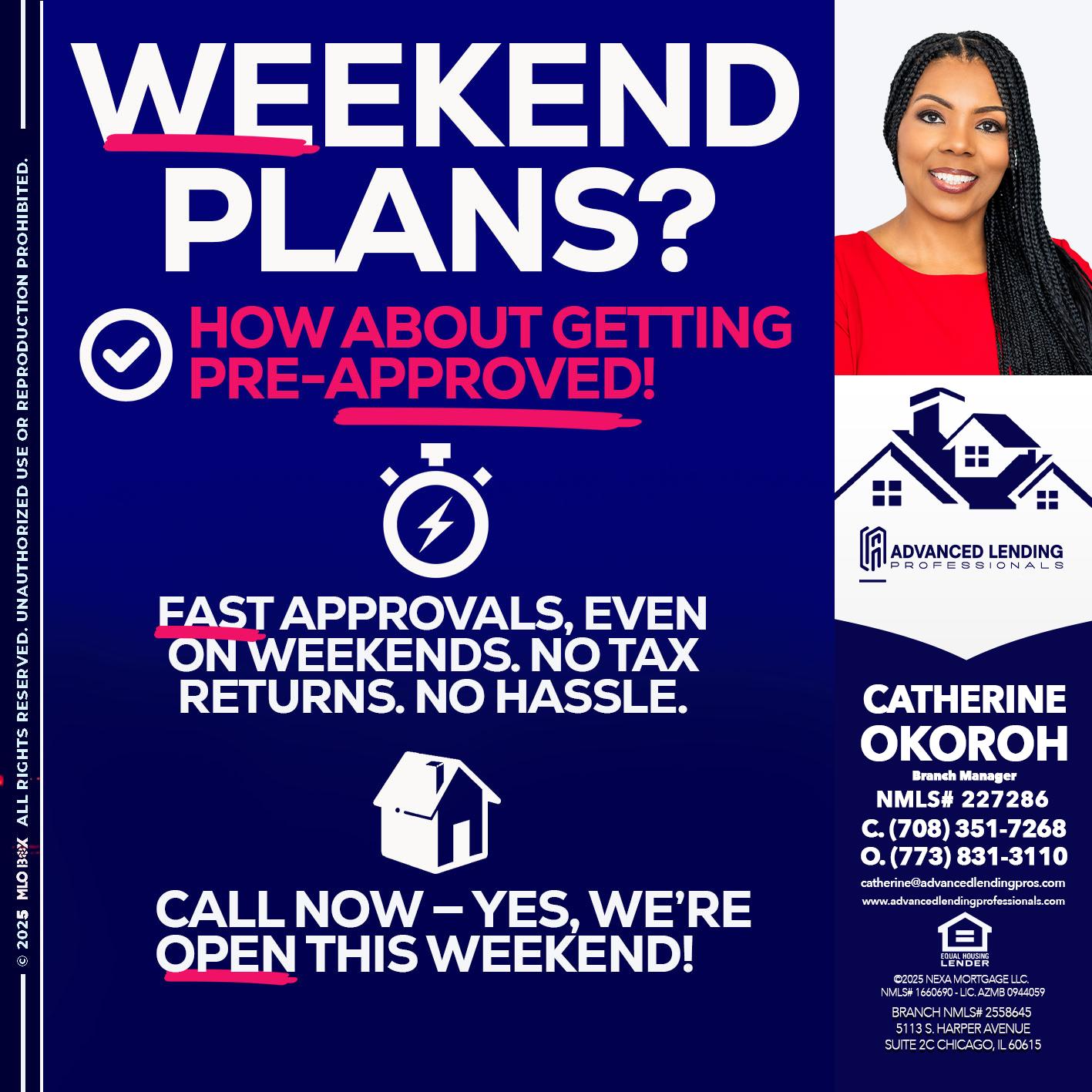 WEEKEND PLANS? -  Advanced Lending Professionals -Branch Manager