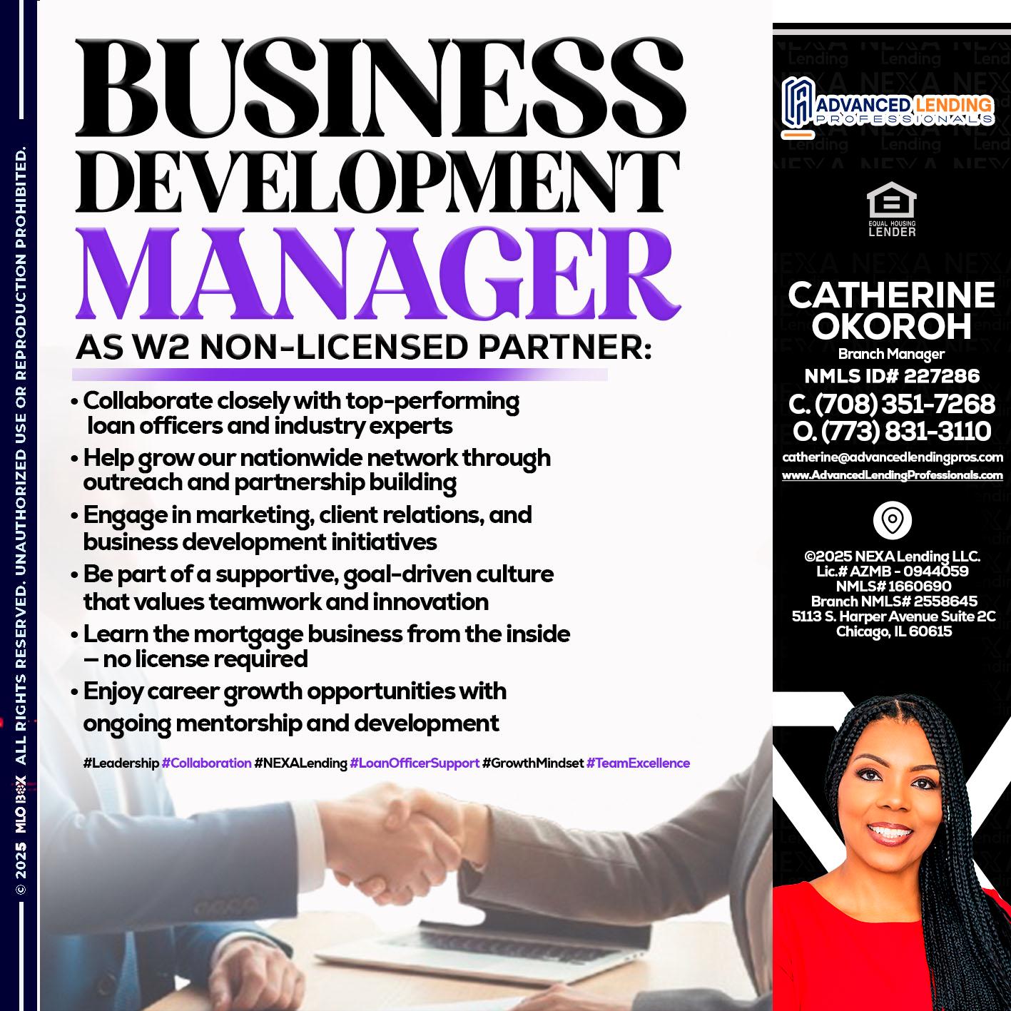 business development -  Advanced Lending Professionals -Branch Manager