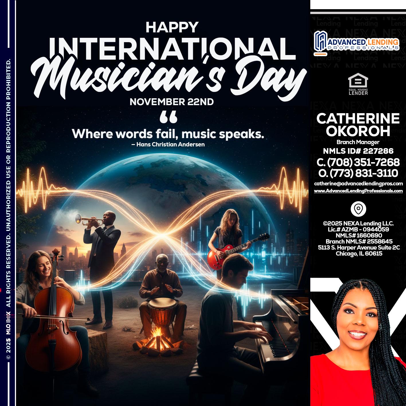 HAPPY INTERNATIONAL MUSICIAN'S DAY -  Advanced Lending Professionals -Branch Manager