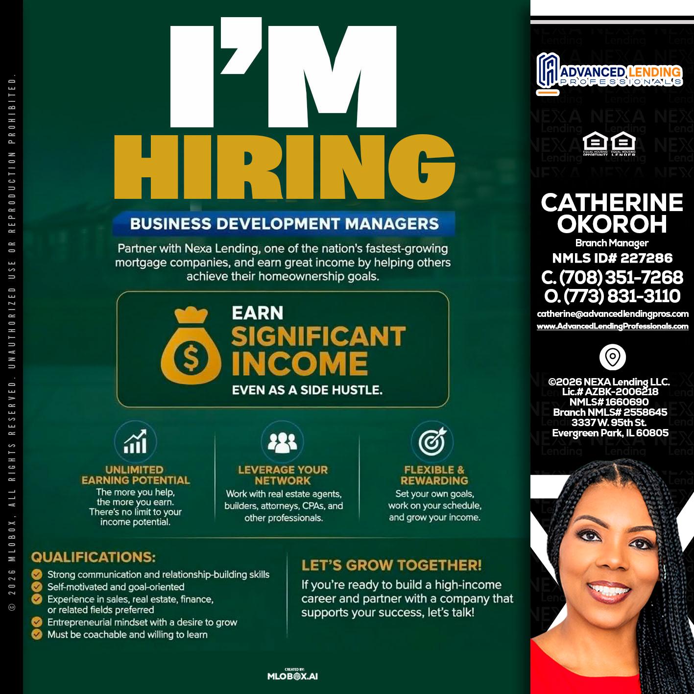 IM HIRING -  Advanced Lending Professionals -Branch Manager