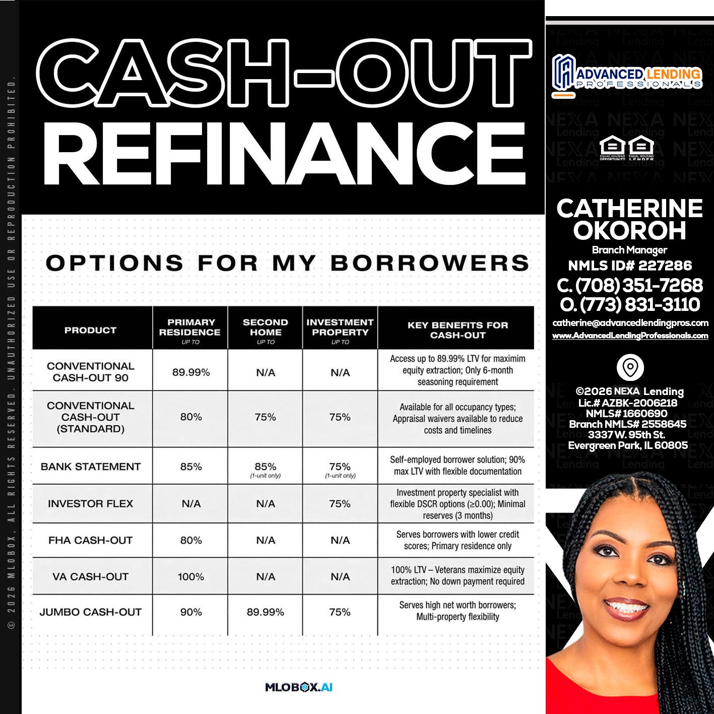 CASH OUT -  Advanced Lending Professionals -Branch Manager