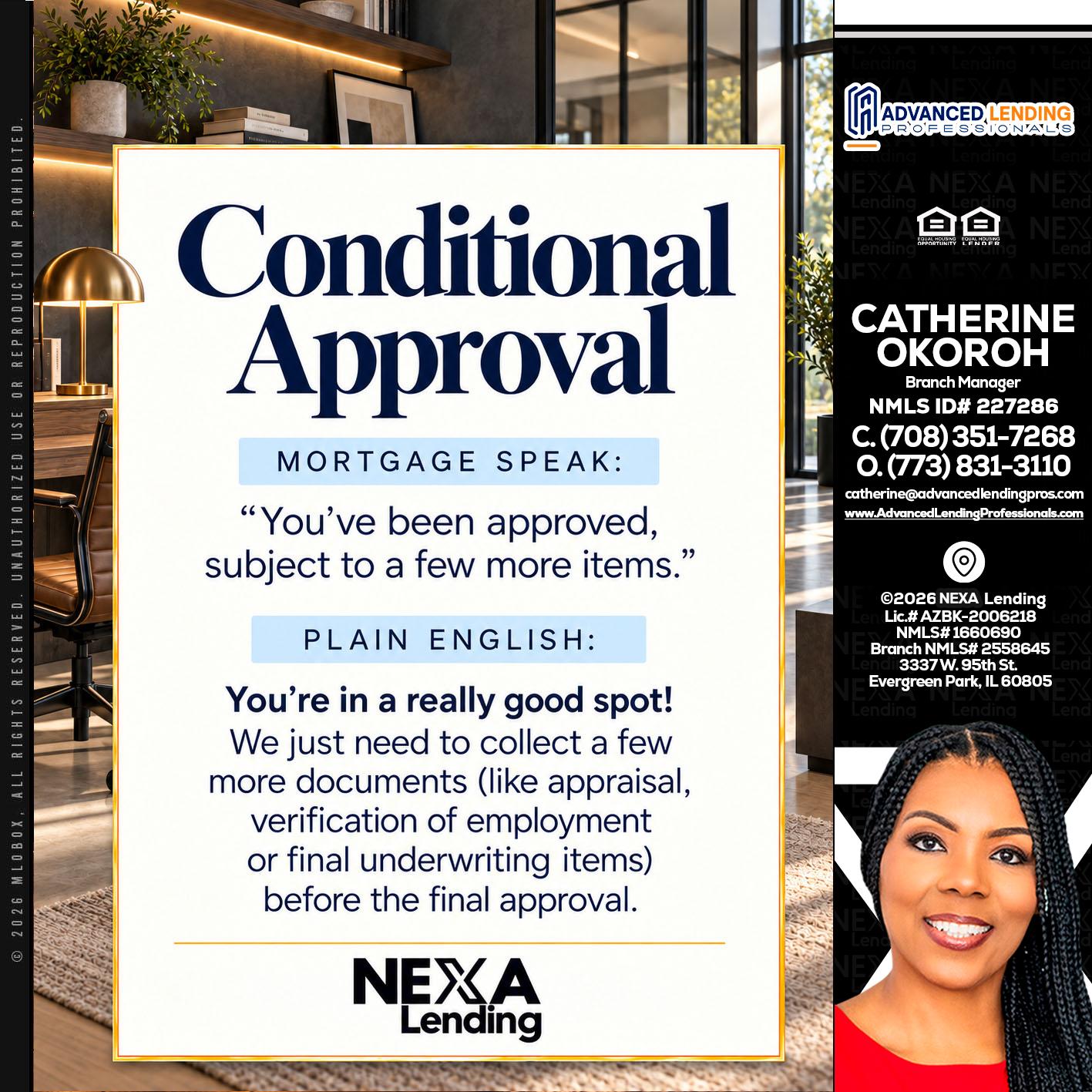 CONDITIONAL APROVAL -  Advanced Lending Professionals -Branch Manager