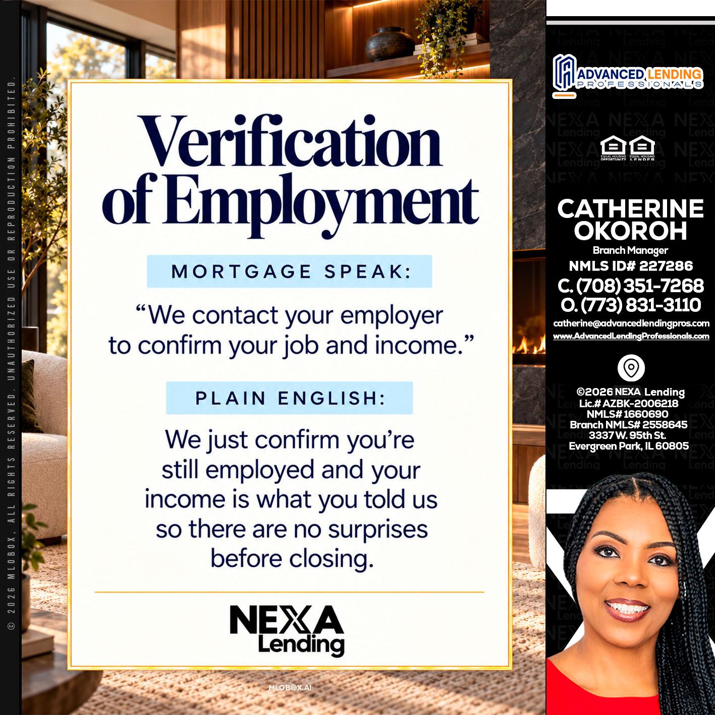 VERIFICATION OF EMPLOYMENT -  Advanced Lending Professionals -Branch Manager
