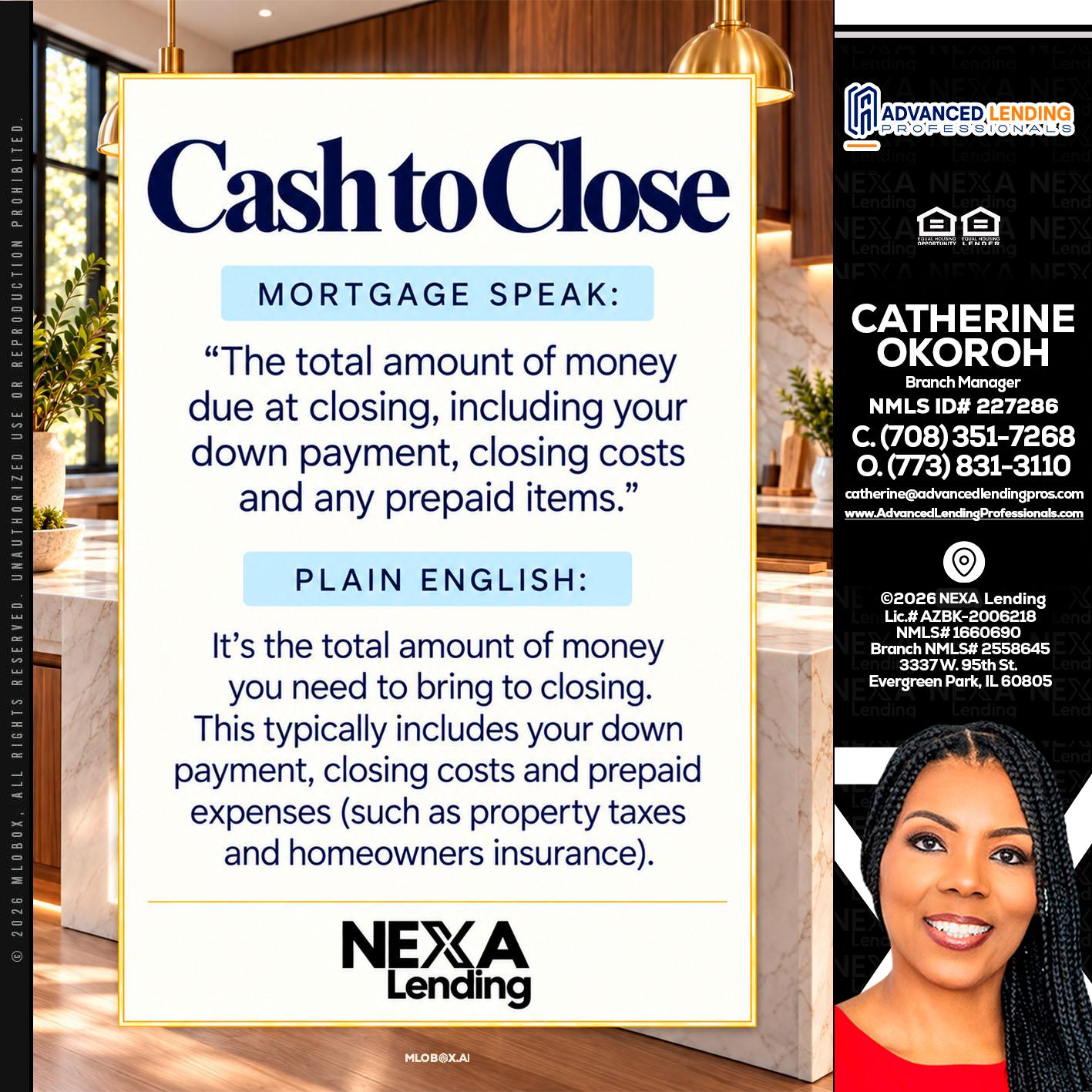 CASH TO CLOSE -  Advanced Lending Professionals -Branch Manager